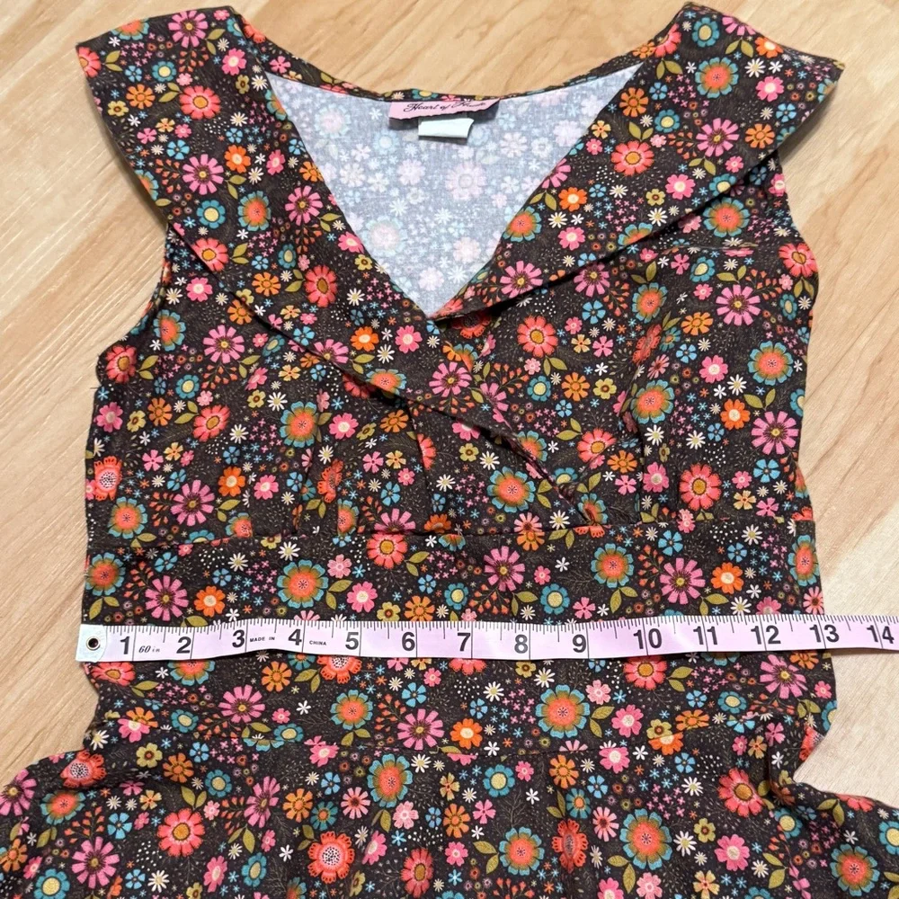 Heart of Haute 50’s retro full circle dress brown power floral print Small - Picture 4 of 5